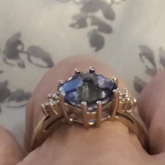 Checkerboard cut Neptune garden topaz/diamond ring - Picture 4 of 7